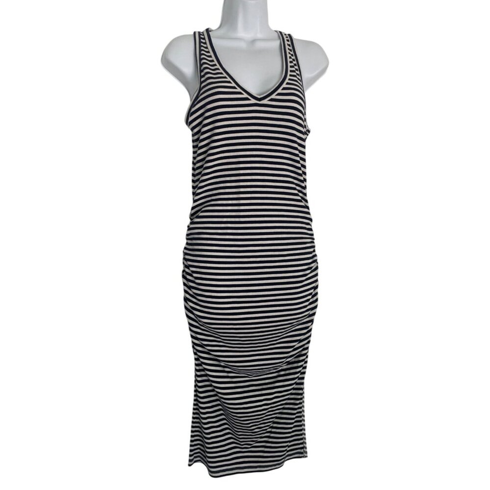 A New Day Navy Striped Midi Tank Dress M Beach Resort Vacation